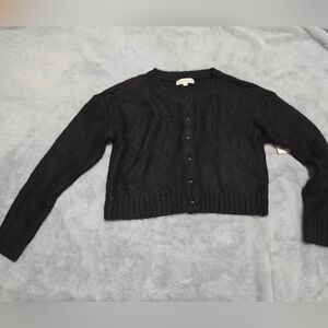 Cropped Black Button-Front Sweater Cardigan
